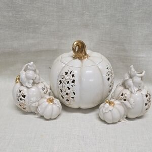 Lenox White and Gold Pumpkin Candle Holders